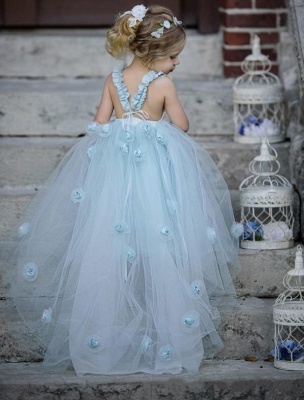 Robes de demoiselle d'honneur princesse bleu ciel clair robe de soirée robe de bal sans manches pour enfants_3