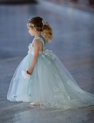 Hellhimmelblau Prinzessin Blumenmädchenkleider Ärmelloses Ballkleid Partykleid für Kinder_5
