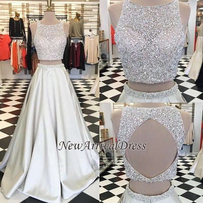 Crystals Gorgeous Custom Made Evening  Gowns | A-line Two Piece Sleeveless Jewel Prom Dresses_1