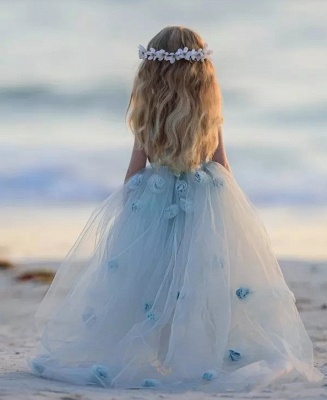 Light Sky Blue Princess Flower Girl's Dresses Sleeveless Ball Gown Party Dress for Kids_7