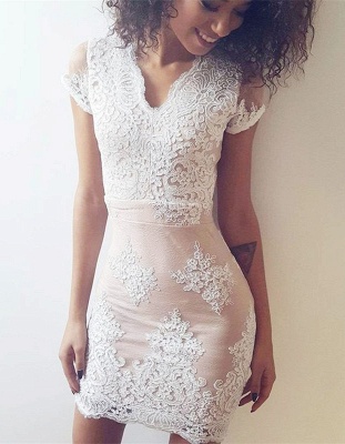 Delicate Lace Short Sleeve Bodycon Homecoming Dress | Sexy Formal Dress_1