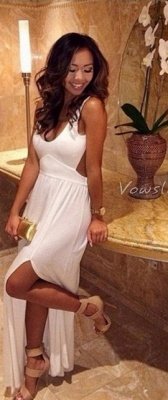 White Backless Side Slit Mermaid Prom Dresses Floor Length Sexy Spandex Evening Gowns_2