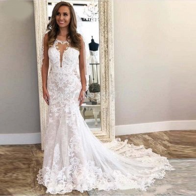 Spaghetti Straps Lace Mermaid Wedding Dresses |  Open Back Bridal Gowns Online_3