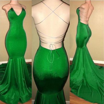 Green Sheath Spaghetti Strap Open Back Prom Dresses  | Prom Dresses_3