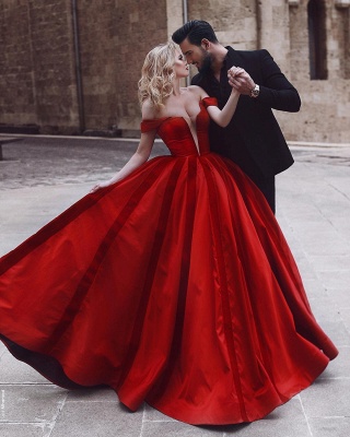 Glamorous Off-the-Shoulder Evening Dress |Red Long Prom Dress_3