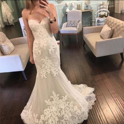 Vestidos de novia de encaje de sirena cariño Nuevos vestidos de novia largos de tul BA3980_3