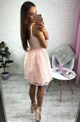 Cute Pink Lace Straps Sleeveless Short Homecoming Dress_3