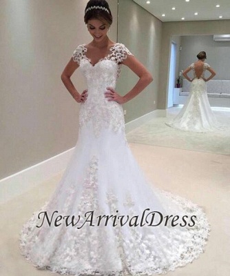 Cap Sleeve Lace Appliques Wedding Dresses | Sheath Elegant Bridal Gowns Cheap Online_1