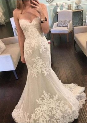Lace Mermaid Sweetheart Bridal Gowns New Tulle Long Wedding Dresses BA3980_1