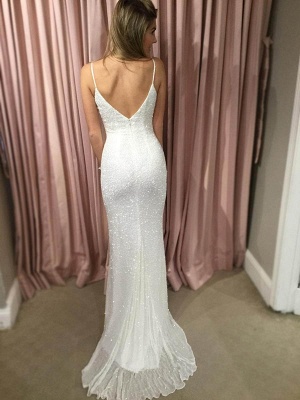 Sexy White Sequins Prom Dress Mermaid V-Neck  BA7706_4