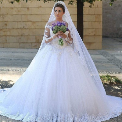 Appliques Tulle Long Sleeves  Online New Arrival Lace Beadings Elegant Ball Gown Wedding Dresses_5