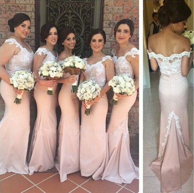 Mermaid Lace Bridesmaid Dresses Pink Sweetheart Off-shoulder Court Train Maid of Honor Dresses_3