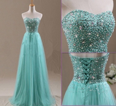 Mint Beading Mint Tulle Prom Dresses Lace-up Back Formal Evening Gowns_2