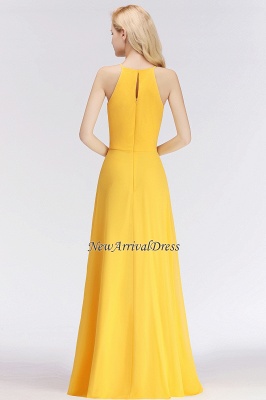 Sleeveless Fashion Chiffon Sheath Yellow Long Bridesmaids Dresses_1