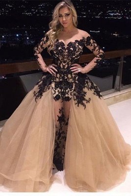Delicate Long Sleeve Lace Appliques Off-the-shoulder Ball Gown Evening Gown | Plus Size Prom Dress_1