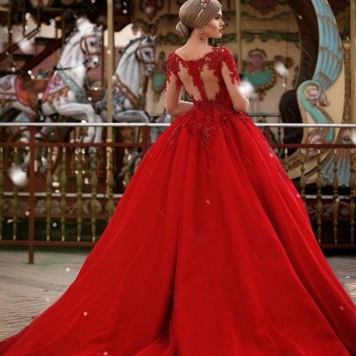 Red New Arrival Lace Appliques Wedding Dresses with Sleeves | Luxury Illusion Sexy  Bridal Gowns  Online_3