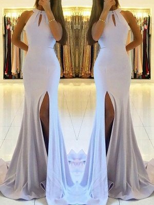la plus récente robe de soirée longue fendue sur le devant sans manches | Robe De Bal Dos Nu_1