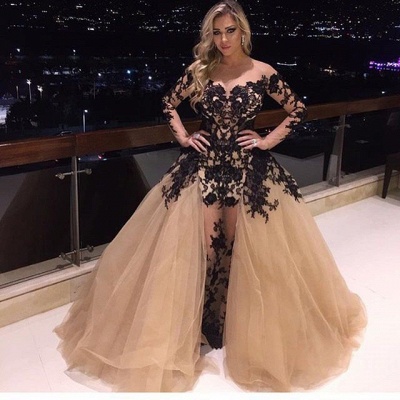 Delicate Long Sleeve Lace Appliques Off-the-shoulder Ball Gown Evening Gown | Plus Size Prom Dress_3