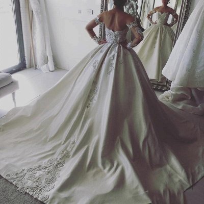 Long Sleeve Lace Appliques Elegant Princess Ball Gown Wedding Dresses_3