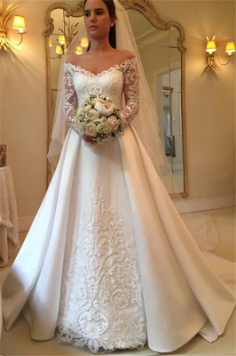 Off The Shoulder Long Sleeve Wedding Dresses | Satin Elegant Bridal Gowns  Online_2