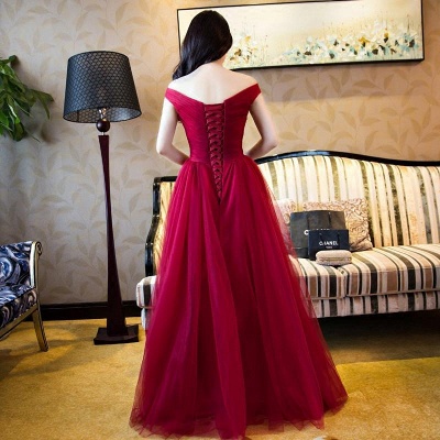 Newest Off-the-Shoulder Lace-Up Red A-line Prom Dress_3