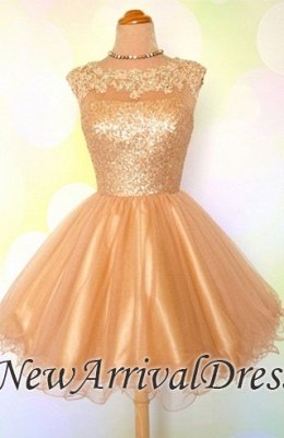 Gold Pailletten Applikationen Shiny Puffy Sexy Short Homecoming Kleider_1