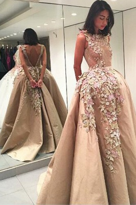 Robe de bal dos nu sans manches en dentelle délicate à fleurs_1