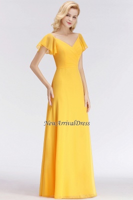 Yellow Simple Short-Sleeve  Floor-length Bridesmaid Dress_1