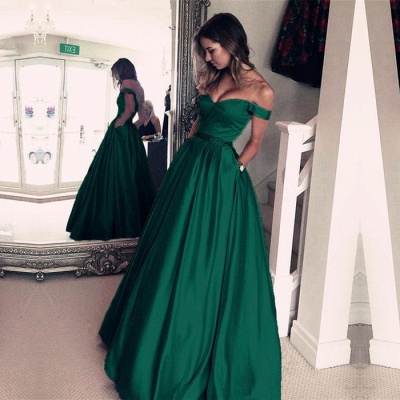 Elegant Off-the-Shoulder Evening Dress |Green Long Prom Dress_4