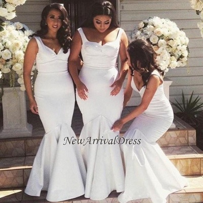 Elegant Simple  Mermaid Floor-Length White Straps Bridesmaid Dress_1
