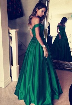 Elegant Off-the-Shoulder Evening Dress |Green Long Prom Dress_3