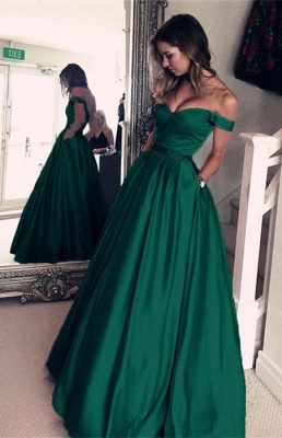 Elegant Off-the-Shoulder Evening Dress |Green Long Prom Dress_1