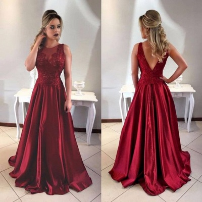 Modern Burgundy Straps A-line Lace Prom Dress_3