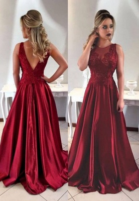 Modern Burgundy Straps A-line Lace Prom Dress_1