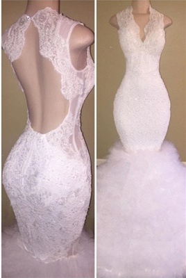 New Arrival White Lace Straps Sleeveless Ruffles Prom Dresses_1