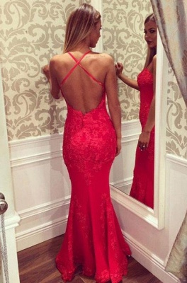 Sexy Sweetheart Spaghetti Straps Floor-length Appliques Mermaid Prom Dresses_4