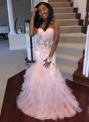 Newest Pink Mermaid Lace Sweetheart Prom Dress | Pink Prom Dress_1