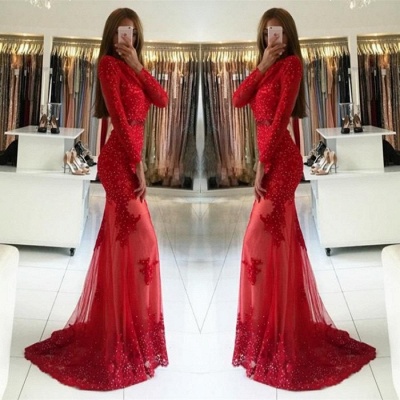 Sexy vestido de noche rojo de manga larga | 2021 apliques vestido de fiesta largo_3