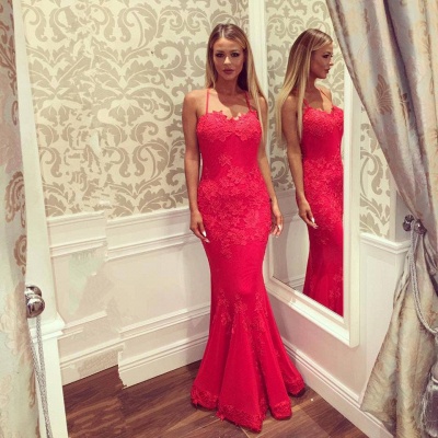 Sexy Sweetheart Spaghetti Straps Floor-length Appliques Mermaid Prom Dresses_3