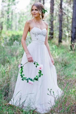 Vestidos de novia sencillos de tul con tirantes finos atractivos por encargo de una línea_2