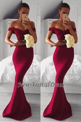 Long Red Mermaid Modern Off-the-shoulder Prom Dress_1