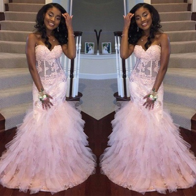 Newest Pink Mermaid Lace Sweetheart Prom Dress | Pink Prom Dress_3