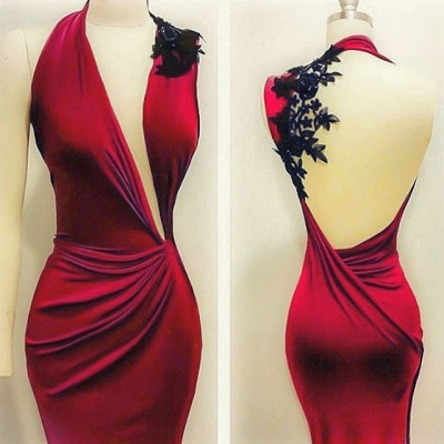 Red Black Lace Appliques Sheath Sleeveless Prom Dresses  BA7869_3