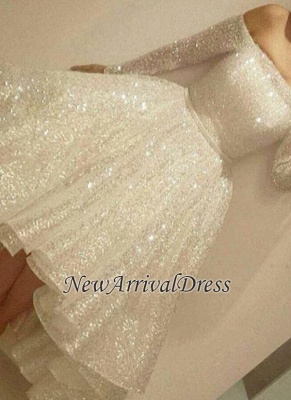 Bling Short Tiers-Skirt Long-Sleeves Off-the-Shoulder Prom Dresses_3