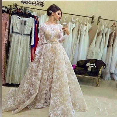 Elegant Long Sleeve Floor-length Lace A-line Scoop Prom Dress_3