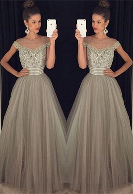 Long Glamorous Beadings A-Line Crystal Tulle Prom Dress_2