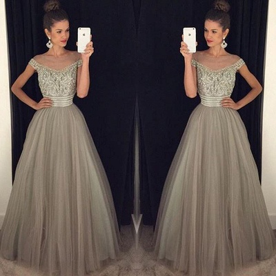 Long Glamorous Beadings A-Line Crystal Tulle Prom Dress_3