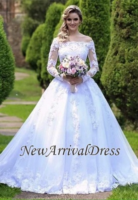 Vestidos de novia de encaje personalizados de princesa de manga larga con botones baratos en línea_1