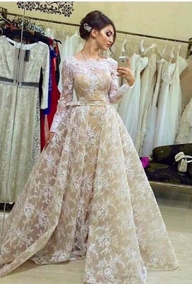 Elegant Long Sleeve Floor-length Lace A-line Scoop Prom Dress_1