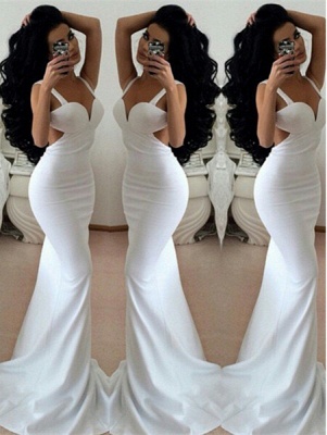 Sexy White Mermaid Sleeveless Open Back Prom Dress_1